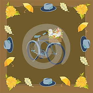 Bicycle with aytumn flowers basket and hats